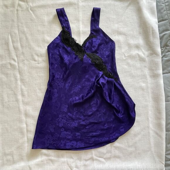 Vintage Gold Label Victoria's Secret Purple Black Slip Sleep Gown Lace Detail XS - Picture 6 of 10